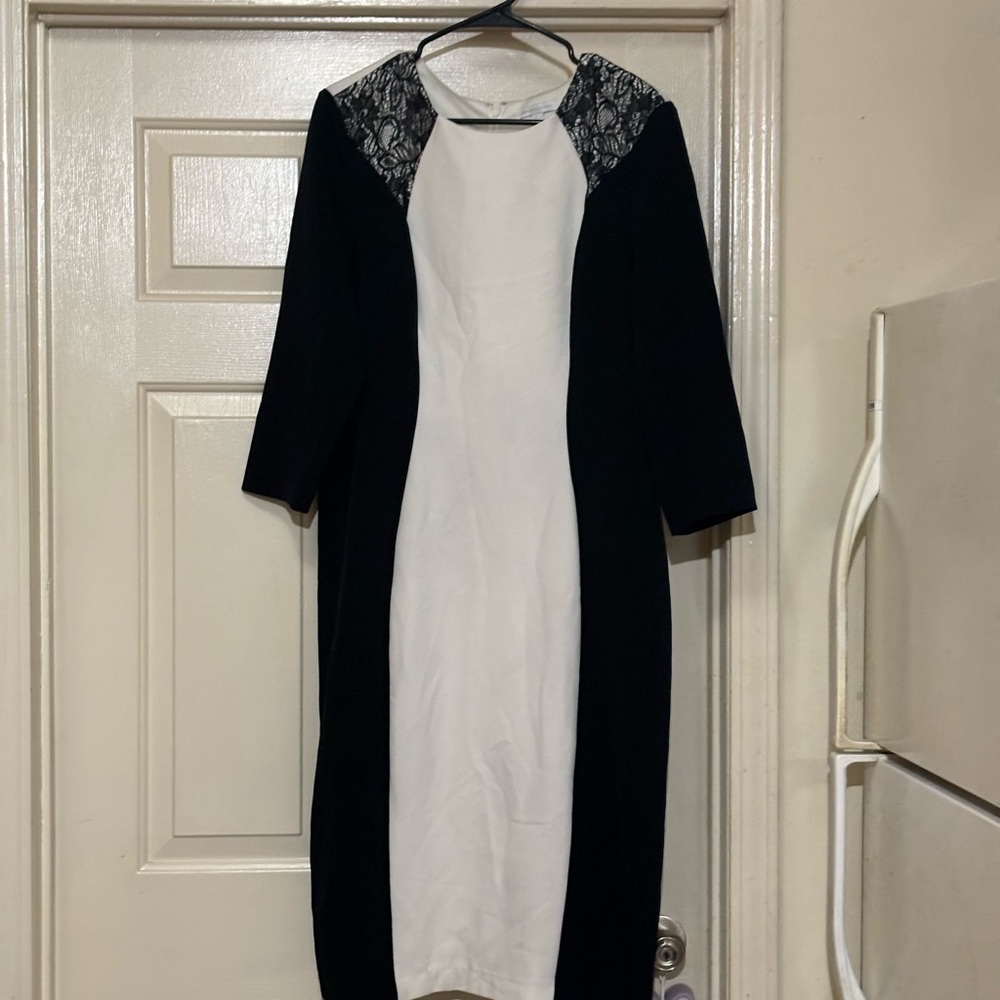 New York & Company Black and White Midi Sheath Dress